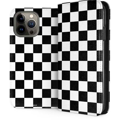 Black and White Checkered iPhone 15 Pro Max Folio Case